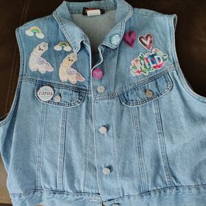Free With $10 Purchase From My Closet. Colorful Denim Vest with Fun Patches
